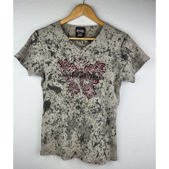 Harley Davidson Women’s Med Beaded Brown w/Black Speckles Short Sleeve T Shirt - Picture 1 of 6